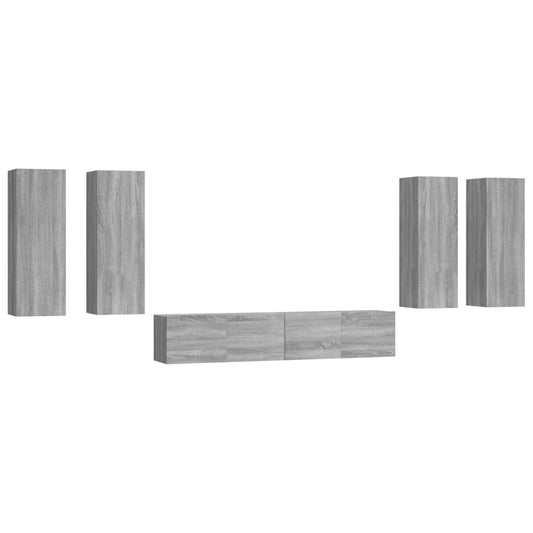 6 Piece TV Cabinet Set Grey Sonoma Engineered Wood 6 Piece TV Cabinet Set Grey Sonoma Engineered Wood