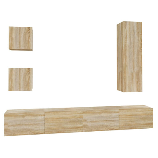5 Piece TV Cabinet Set Sonoma Oak Engineered Wood 5 Piece TV Cabinet Set Sonoma Oak Engineered Wood