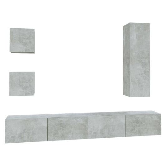 5 Piece TV Cabinet Set Concrete Grey Engineered Wood 5 Piece TV Cabinet Set Concrete Grey Engineered Wood