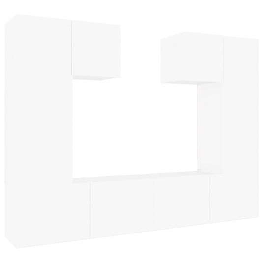 6 Piece TV Cabinet Set White Engineered Wood 6 Piece TV Cabinet Set White Engineered Wood