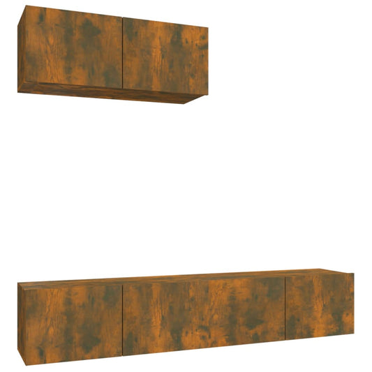 3 Piece TV Cabinet Set Smoked Oak Engineered Wood 3 Piece TV Cabinet Set Smoked Oak Engineered Wood