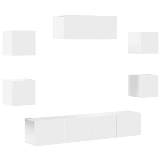 7 Piece TV Cabinet Set White Engineered Wood 7 Piece TV Cabinet Set White Engineered Wood