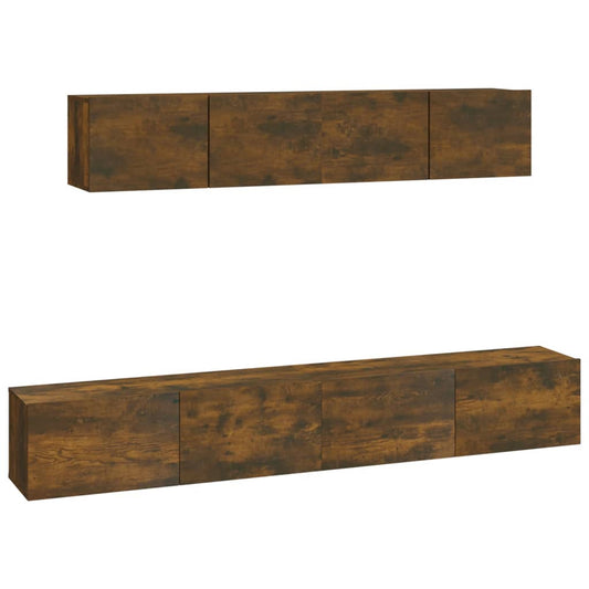 4 Piece TV Cabinet Set Smoked Oak Engineered Wood 4 Piece TV Cabinet Set Smoked Oak Engineered Wood