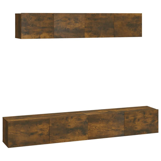 4 Piece TV Cabinet Set Smoked Oak Engineered Wood 4 Piece TV Cabinet Set Smoked Oak Engineered Wood