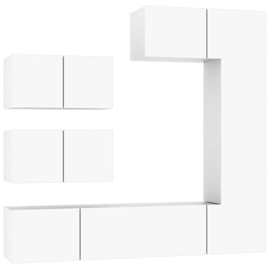 6 Piece TV Cabinet Set White Engineered Wood 6 Piece TV Cabinet Set White Engineered Wood