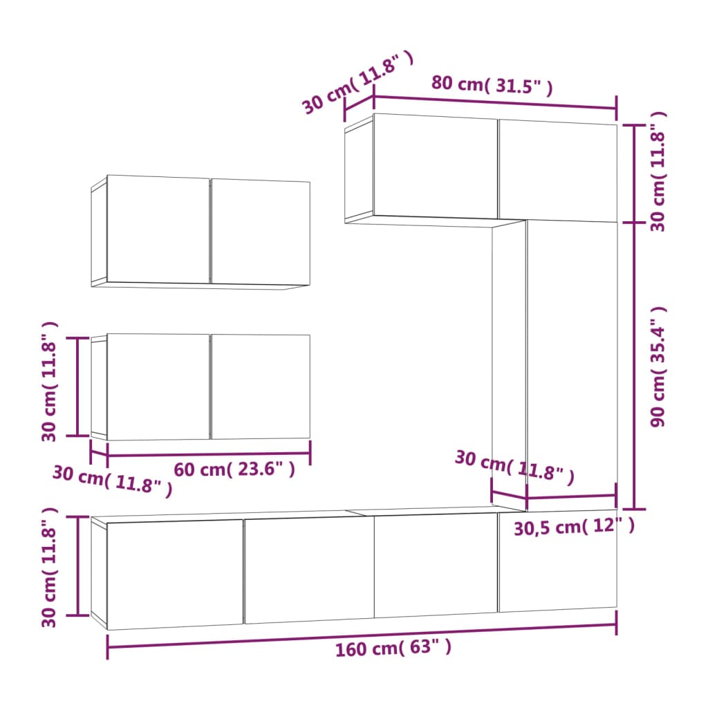 6 Piece TV Cabinet Set Sonoma Oak Engineered Wood