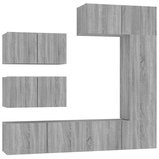 6 Piece TV Cabinet Set Grey Sonoma Engineered Wood 6 Piece TV Cabinet Set Grey Sonoma Engineered Wood