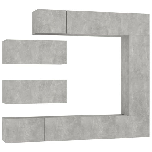 TV Cabinet Set | 7 Piece | Concrete Grey | Engineered Wood | Wall Mounted TV Cabinet Set | 7 Piece | Concrete Grey | Engineered Wood | Wall Mounted