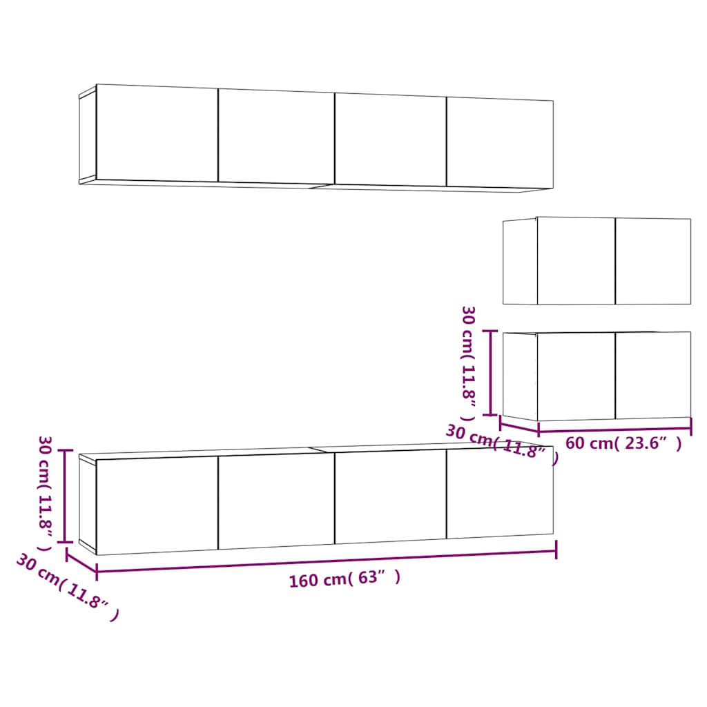 6 Piece TV Cabinet Set White Engineered Wood