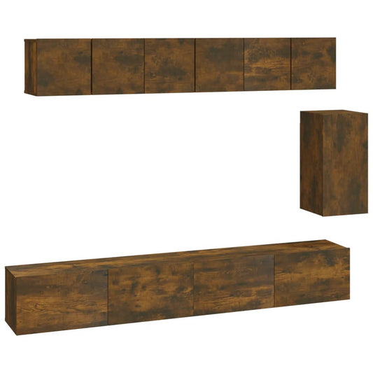 6 Piece TV Cabinet Set Smoked Oak Engineered Wood 6 Piece TV Cabinet Set Smoked Oak Engineered Wood