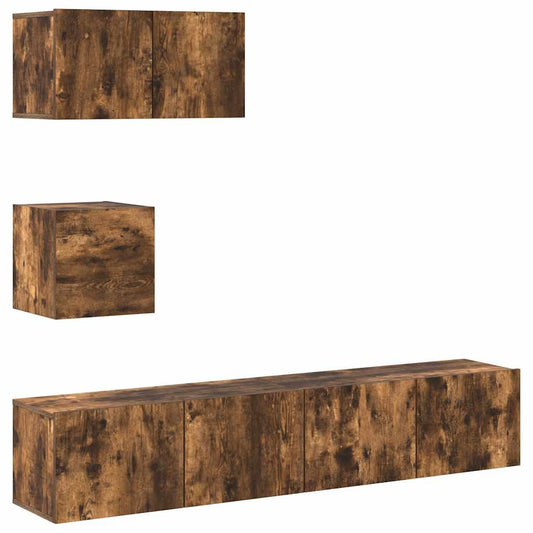 4 Piece TV Cabinet Set Smoked Oak Engineered Wood 4 Piece TV Cabinet Set Smoked Oak Engineered Wood