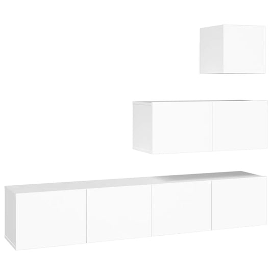 4 Piece TV Cabinet Set White Engineered Wood 4 Piece TV Cabinet Set White Engineered Wood