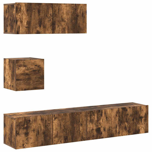 4 Piece TV Cabinet Set Smoked Oak Engineered Wood 4 Piece TV Cabinet Set Smoked Oak Engineered Wood