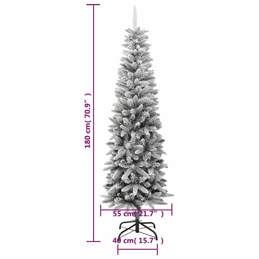 Artificial Slim Christmas Tree with Flocked Snow 180 cm PVC&PE