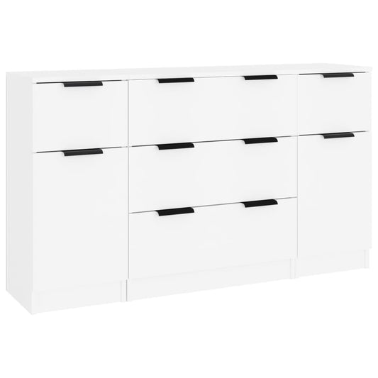 3 Piece Sideboard Set White Engineered Wood 3 Piece Sideboard Set White Engineered Wood