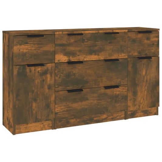 3 Piece Sideboard Set Smoked Oak Engineered Wood 3 Piece Sideboard Set Smoked Oak Engineered Wood