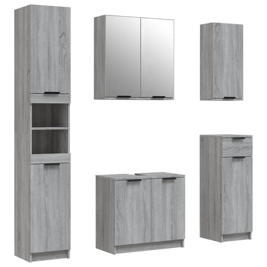5 Piece Bathroom Cabinet Set Grey Sonoma Engineered Wood 5 Piece Bathroom Cabinet Set Grey Sonoma Engineered Wood