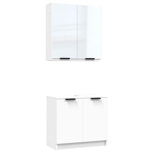 2 Piece Bathroom Cabinet Set White Engineered Wood 2 Piece Bathroom Cabinet Set White Engineered Wood