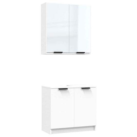 2 Piece Bathroom Cabinet Set White Engineered Wood 2 Piece Bathroom Cabinet Set White Engineered Wood