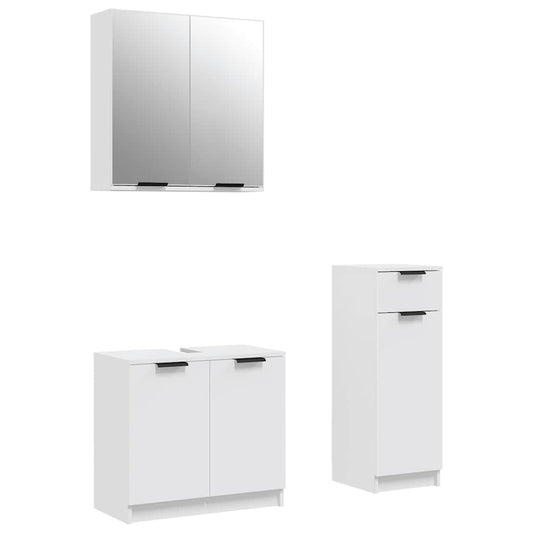 3 Piece Bathroom Cabinet Set White Engineered Wood 3 Piece Bathroom Cabinet Set White Engineered Wood