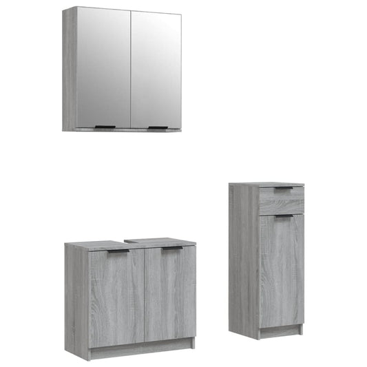 3 Piece Bathroom Cabinet Set Grey Sonoma Engineered Wood 3 Piece Bathroom Cabinet Set Grey Sonoma Engineered Wood