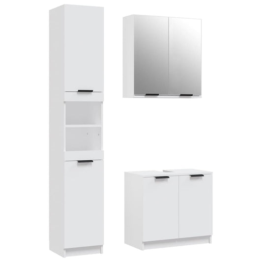 3 Piece Bathroom Cabinet Set White Engineered Wood 3 Piece Bathroom Cabinet Set White Engineered Wood