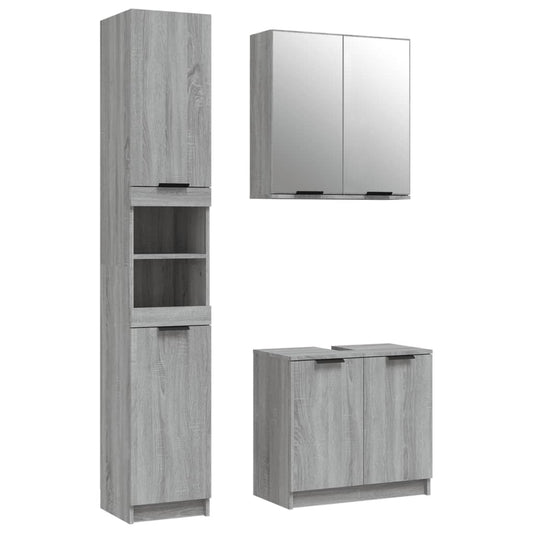 3 Piece Bathroom Cabinet Set Grey Sonoma Engineered Wood 3 Piece Bathroom Cabinet Set Grey Sonoma Engineered Wood