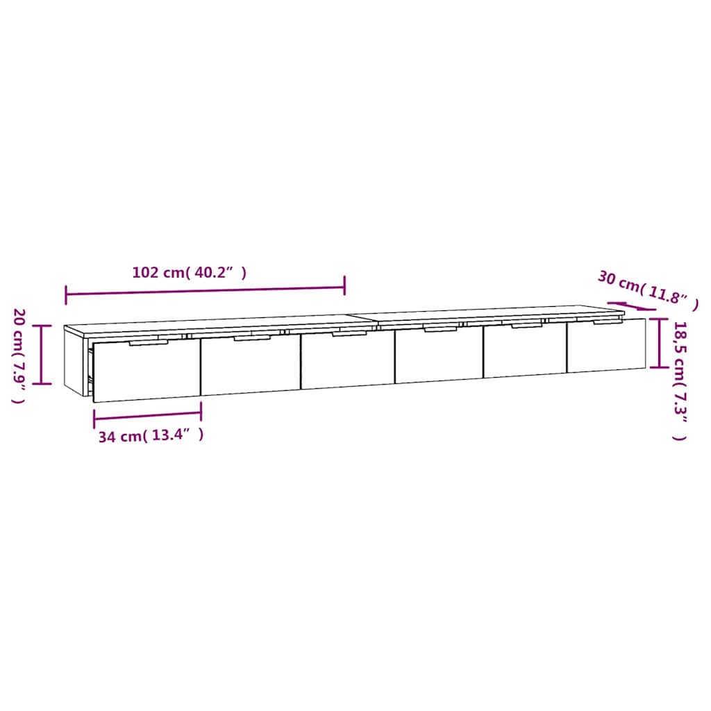 Wall Cabinets 2 pcs Grey Sonoma 102x30x20 cm Engineered Wood