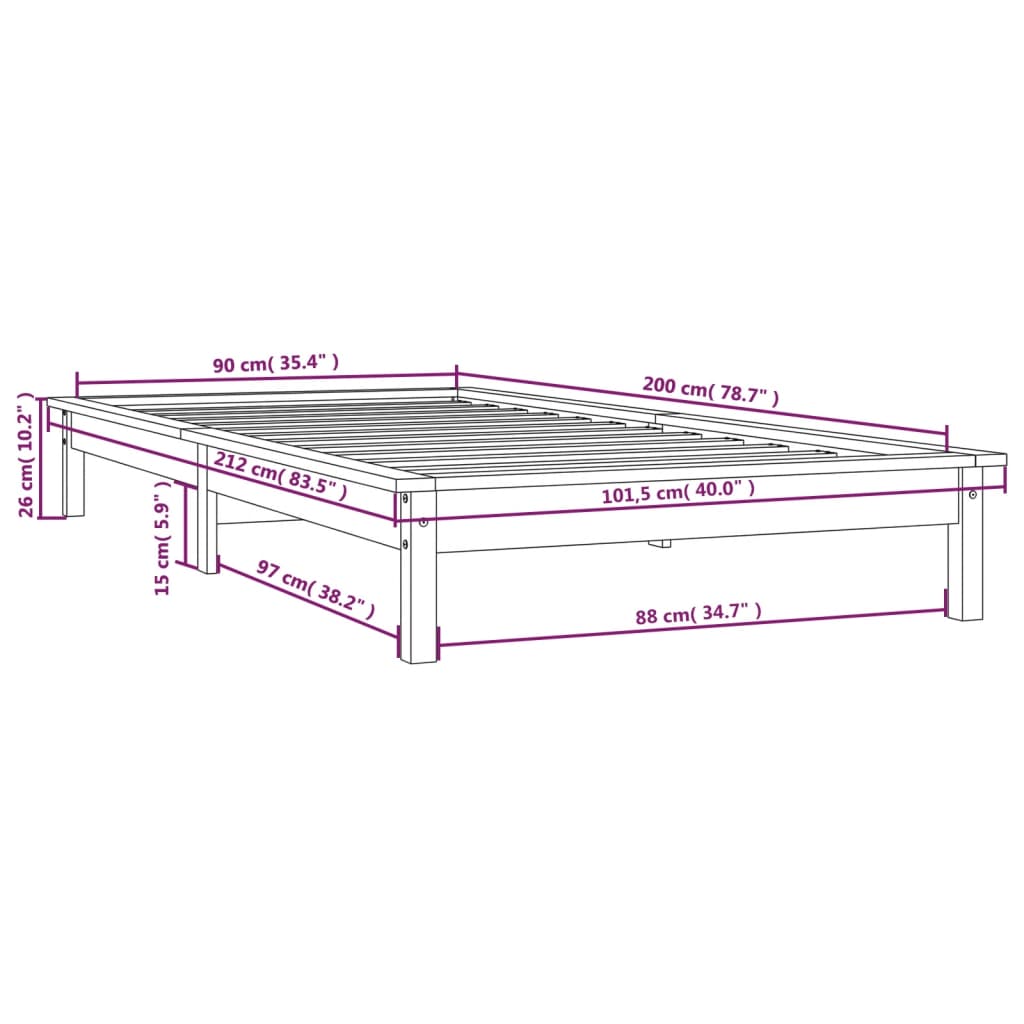 Bed Frame without Mattress Grey 90x200 cm Solid Wood
