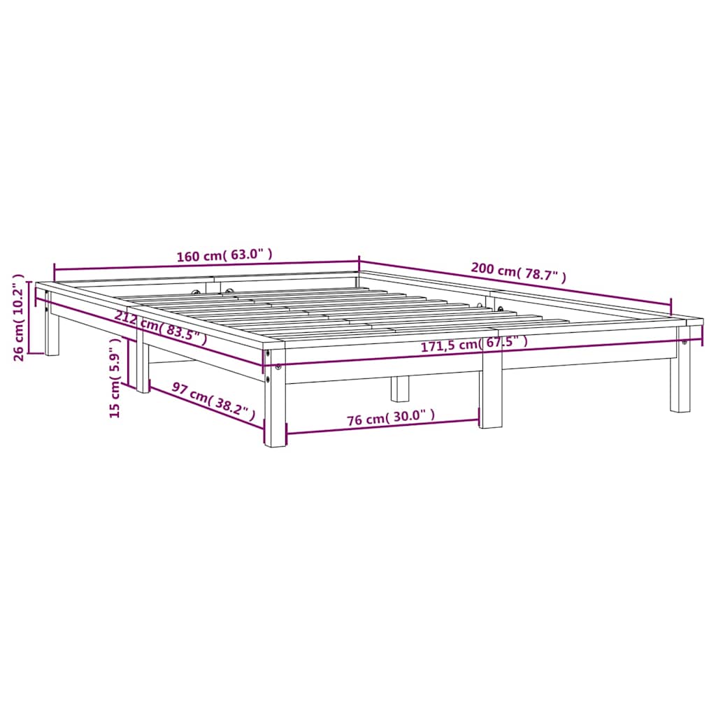 Bed Frame without Mattress Grey 160x200 cm Solid Wood