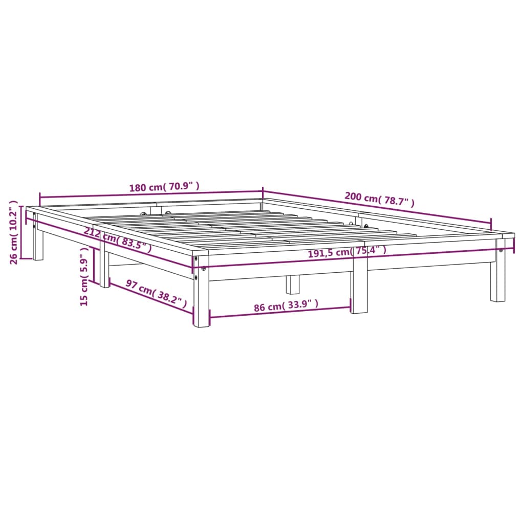 Bed Frame | Black | Solid pine wood | Super King Size | Durable