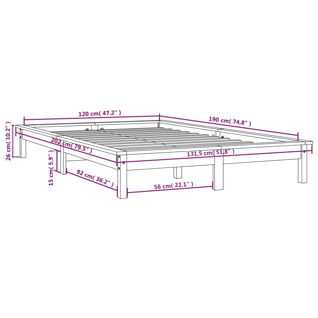 Bed Frame without Mattress Grey Small Double Solid Wood