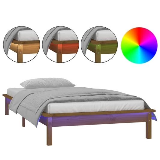 LED Bed Frame without Mattress Honey Brown 90x200 cm Solid Wood LED Bed Frame without Mattress Honey Brown 90x200 cm Solid Wood