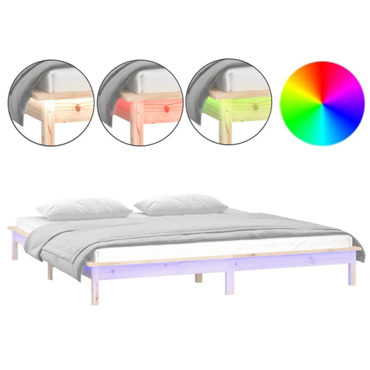 LED Bed Frame without Mattress 150x200 cm King Size King Size Solid Wood LED Bed Frame without Mattress 150x200 cm King Size King Size Solid Wood