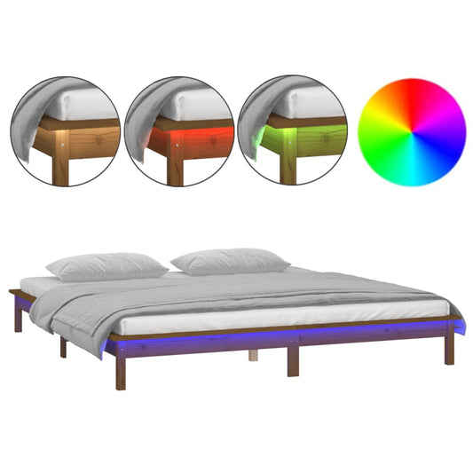LED Bed Frame without Mattress Honey Brown 200x200 cm Solid Wood LED Bed Frame without Mattress Honey Brown 200x200 cm Solid Wood