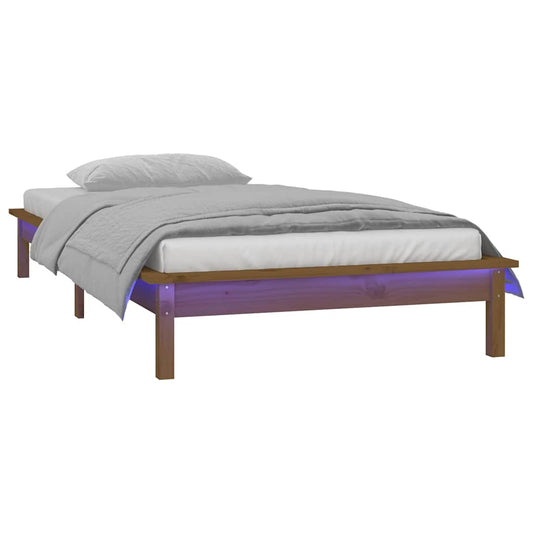 LED Bed Frame without Mattress Honey Brown 90x190 cm Single Solid Wood LED Bed Frame without Mattress Honey Brown 90x190 cm Single Solid Wood