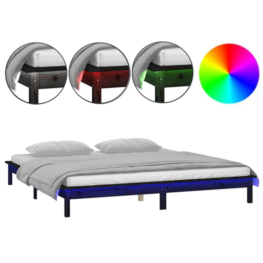 LED Bed Frame without Mattress Black 120x190 cm Small Double Solid Wood LED Bed Frame without Mattress Black 120x190 cm Small Double Solid Wood