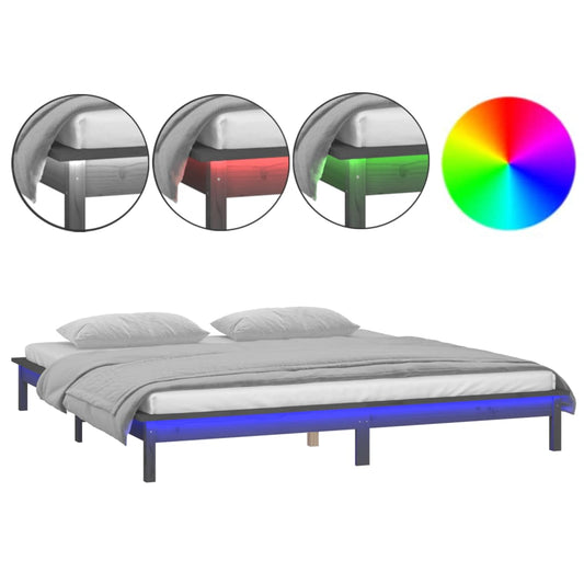 LED Bed Frame without Mattress Grey 140x190 cm Solid Wood LED Bed Frame without Mattress Grey 140x190 cm Solid Wood