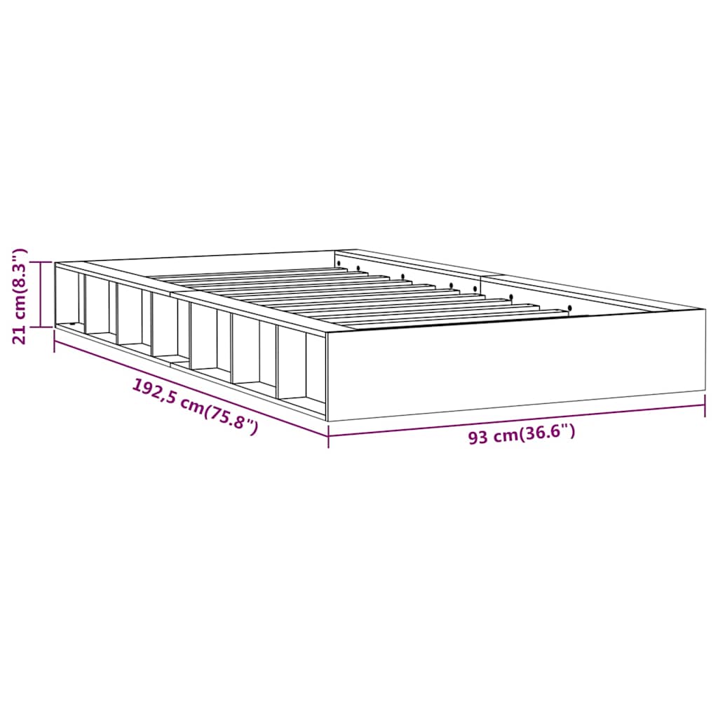Bed Frame without Mattress Honey Brown 75x190 cm Solid Wood