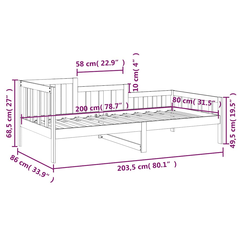 Day Bed without Mattress White 80x200 cm Solid Wood Pine