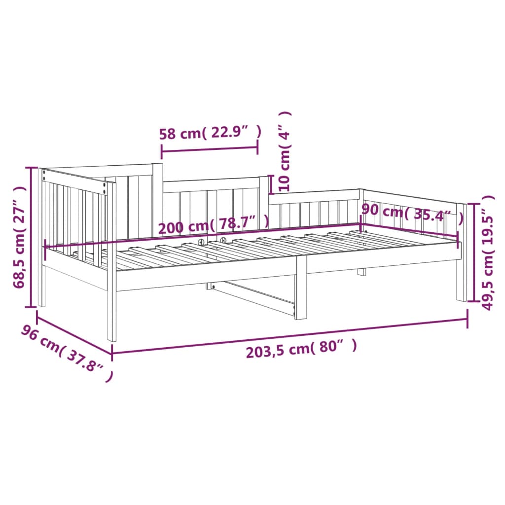 Day Bed without Mattress White 90x200 cm Solid Wood Pine