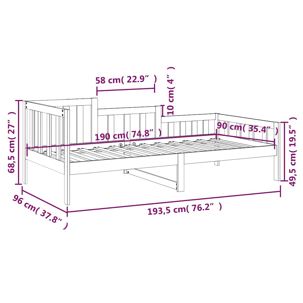 Day Bed without Mattress 90x190 cm Solid Wood Pine