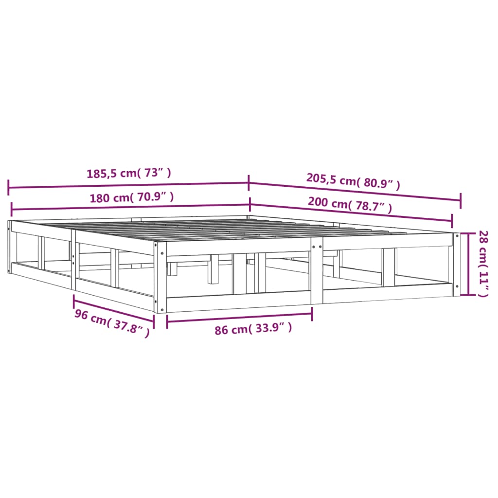 Bed Frame without Mattress White 180x200 cm Super King Solid Wood