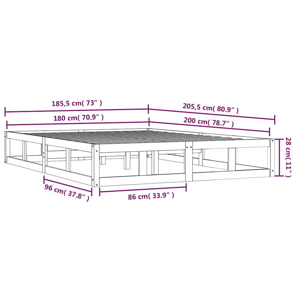 Bed Frame without Mattress White 180x200 cm Solid Wood