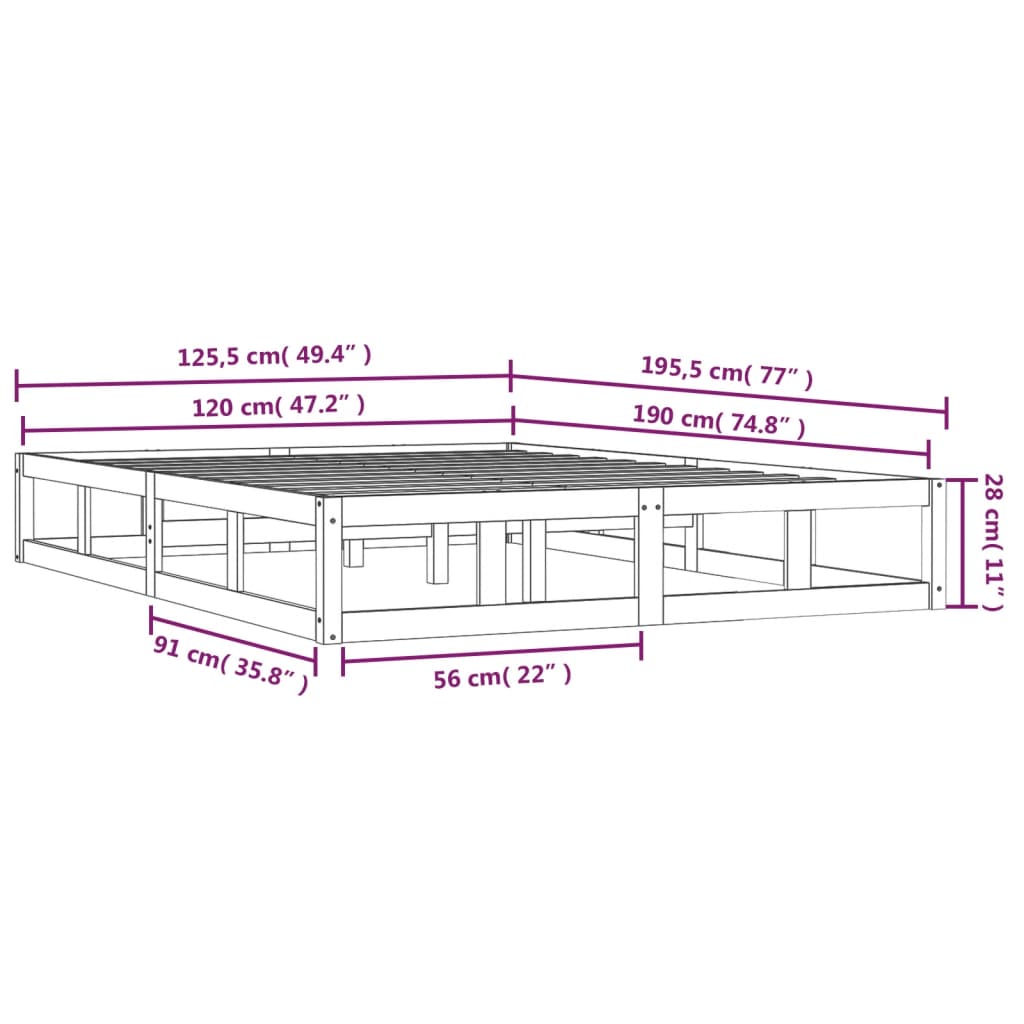 Bed Frame without Mattress Black 120x190 cm Solid Wood