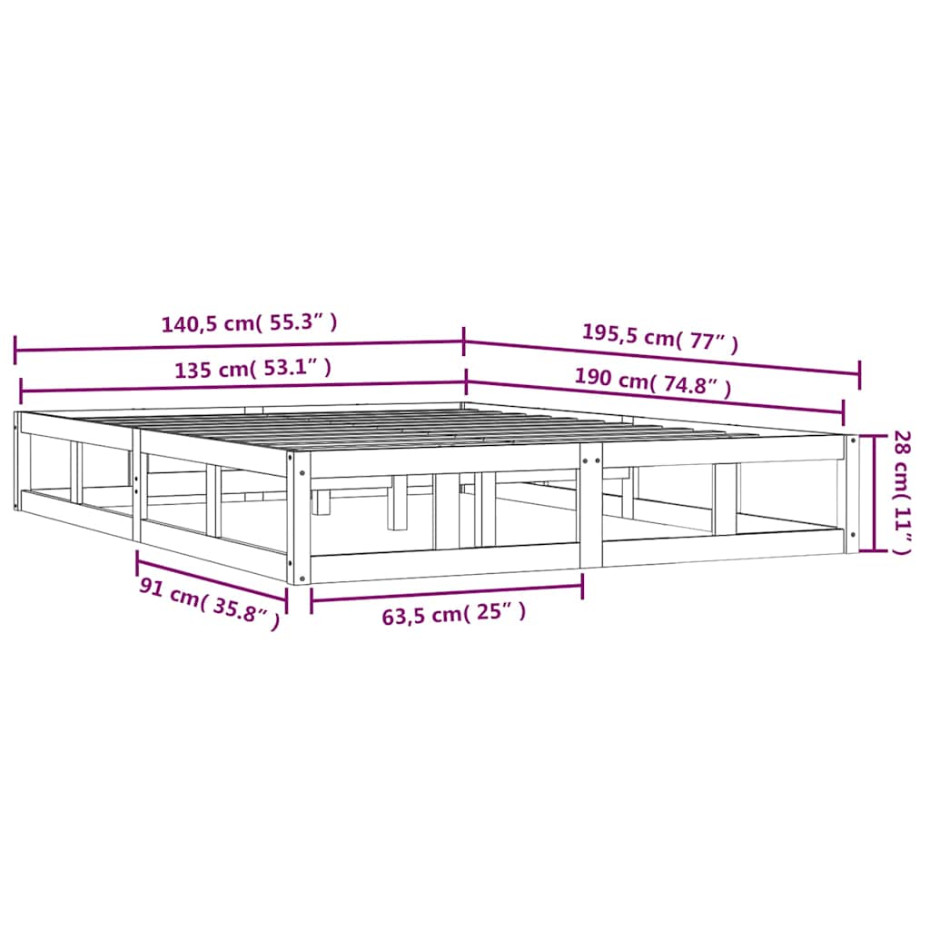 Bed Frame without Mattress White 135x190 cm Double Solid Wood