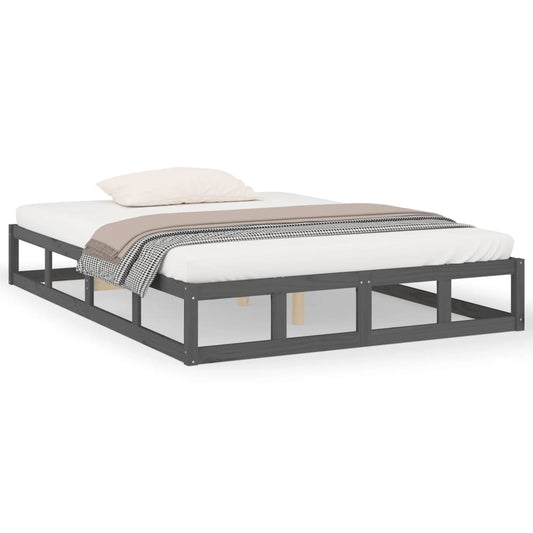 Bed Frame without Mattress Grey 135x190 cm Double Double Solid Wood Bed Frame without Mattress Grey 135x190 cm Double Double Solid Wood