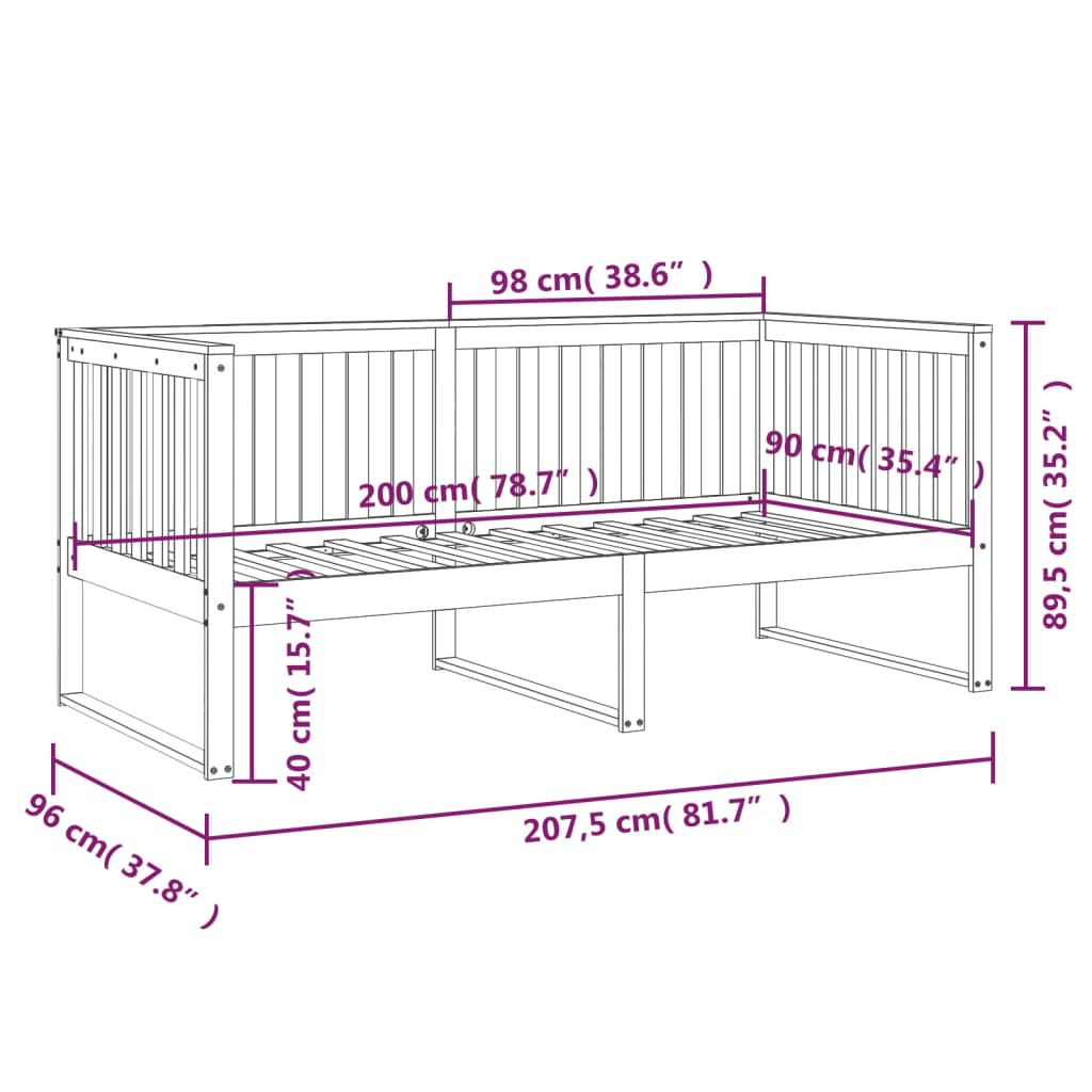 Day Bed without Mattress 90x200 cm Solid Wood Pine