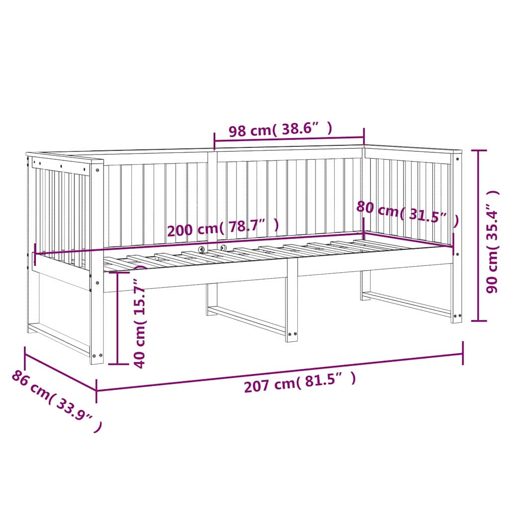 Day Bed without Mattress White 80x200 cm Solid Wood Pine