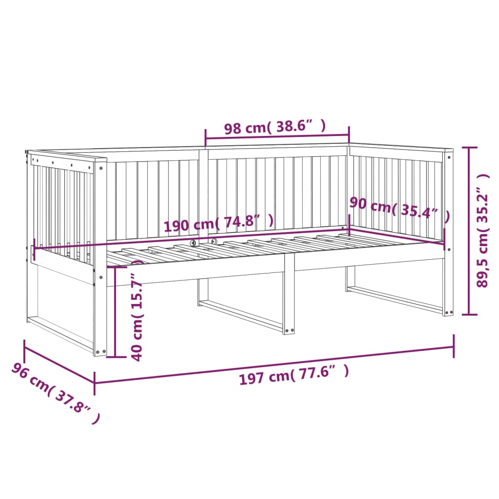 Day Bed without Mattress White 90x190 cm Solid Wood Pine